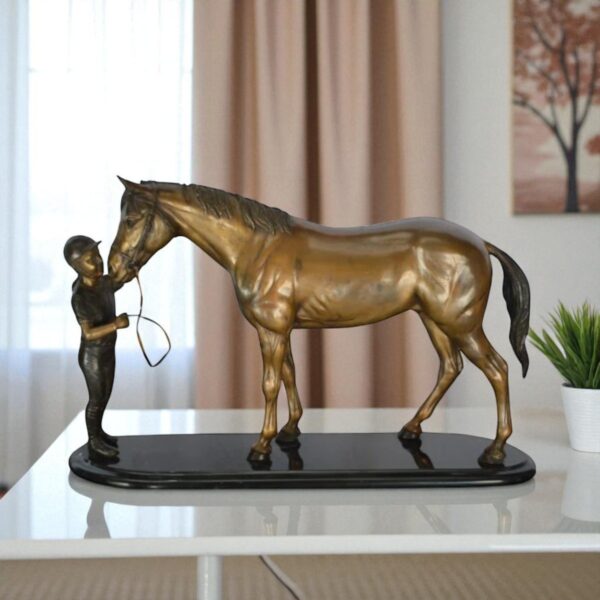 Girl Kisses Her Horse Bronze Statue on Marble Base -  Size: 23"L x 6"W x 15"H. - Image 3
