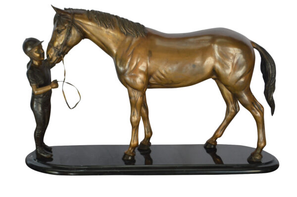 Girl Kisses Her Horse Bronze Statue on Marble Base -  Size: 23"L x 6"W x 15"H.