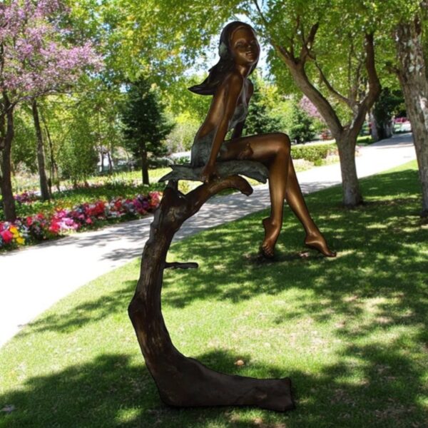 Girl on Maple Leaf Bronze Statue -  Size: 23"L x 18"W x 44"H. - Image 3