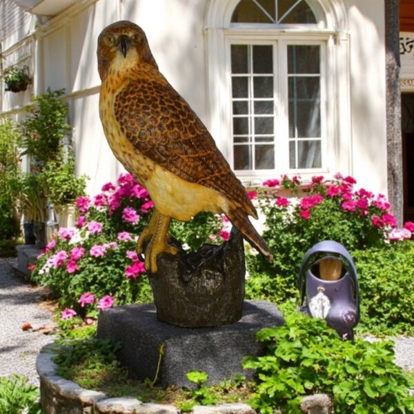Hawk Bronze Statue standing on Stump on Marble -  Size: 12"L x 15"W x 29"H. - Image 3