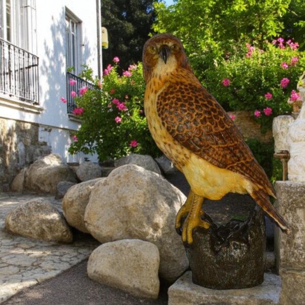 Hawk Bronze Statue standing on Stump on Marble -  Size: 12"L x 15"W x 29"H. - Image 3
