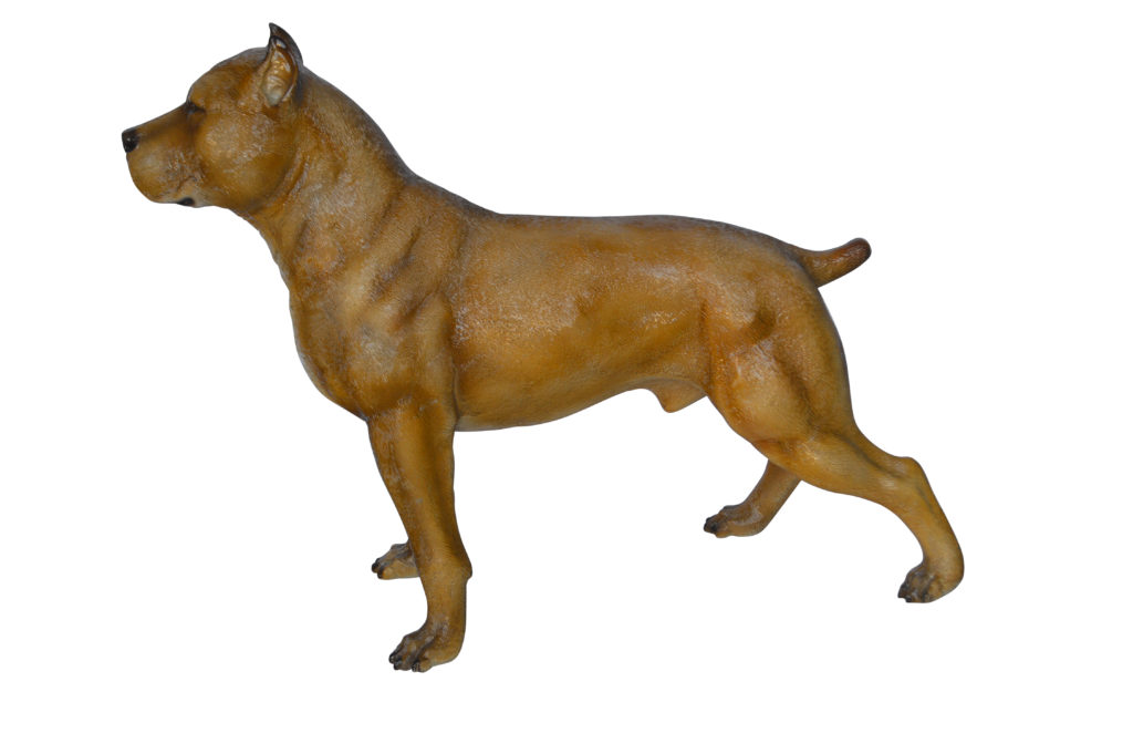 Pitbull Dog Colored Bronze Statue -  Size: 33"L x 10"W x 26"H.