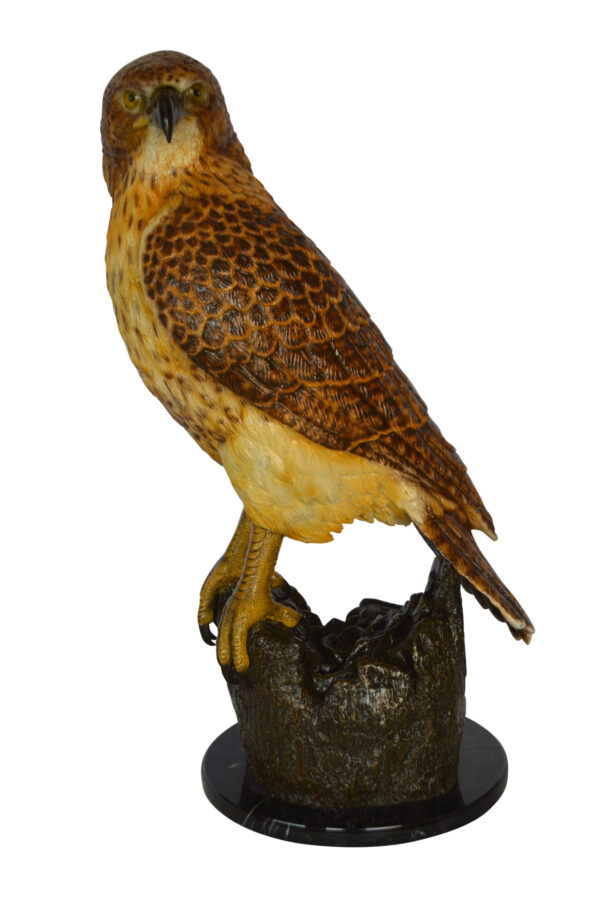Hawk Bronze Statue standing on Stump on Marble -  Size: 12"L x 15"W x 29"H. - Image 10