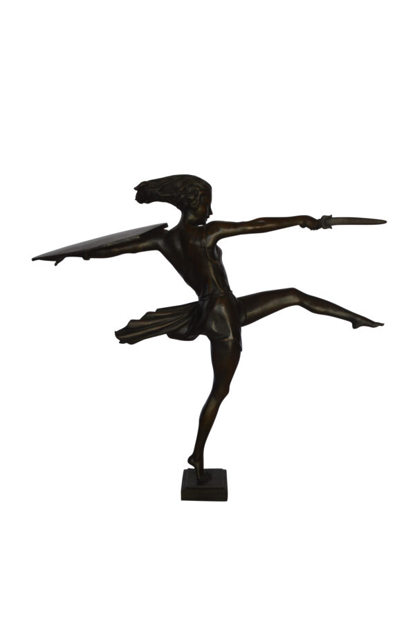 Woman Fighter with Sword Bronze Statue -  Size: 19"L x 5"W x 20"H.