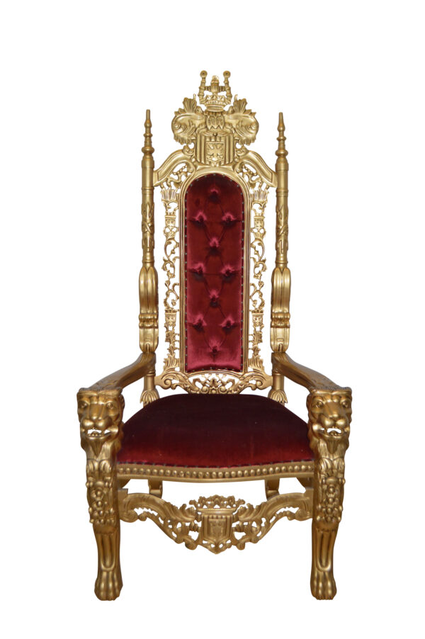 Gold and Red Lion Chair -  Size: 26"L x 36"W x 71"H.