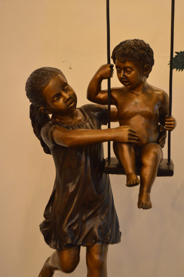 Lady With Flowers on Tombstone Bronze Statue -  Size: 62"L x 32"W x 24"H. - Image 4