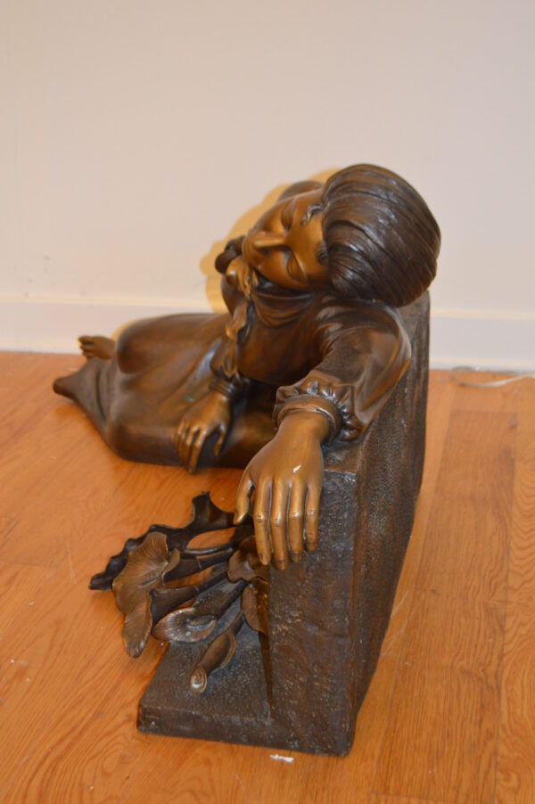Lady With Flowers on Tombstone Bronze Statue -  Size: 62"L x 32"W x 24"H. - Image 8