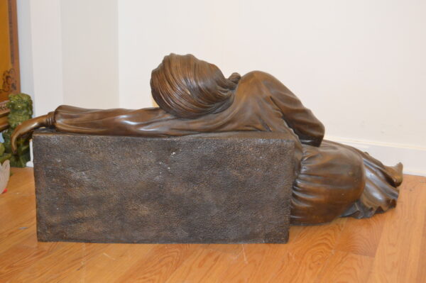 Lady With Flowers on Tombstone Bronze Statue -  Size: 62"L x 32"W x 24"H. - Image 7