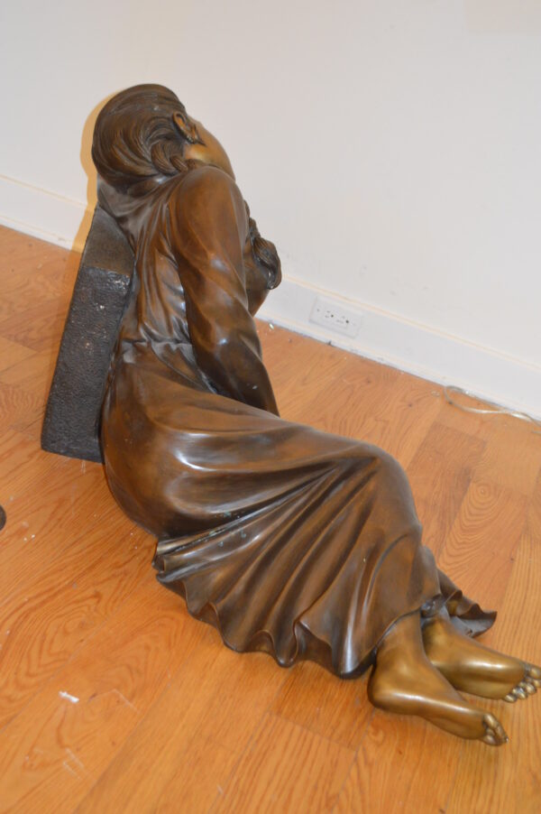 Lady With Flowers on Tombstone Bronze Statue -  Size: 62"L x 32"W x 24"H. - Image 5