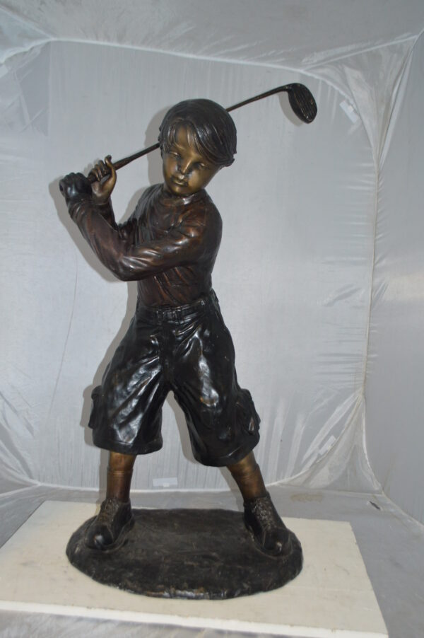 Young Boy Plays Golf Bronze Statue -  Size: 19"L x 21"W x 45"H. - Image 5