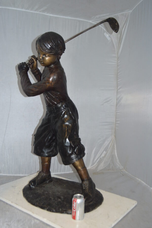 Young Boy Plays Golf Bronze Statue -  Size: 19"L x 21"W x 45"H. - Image 6