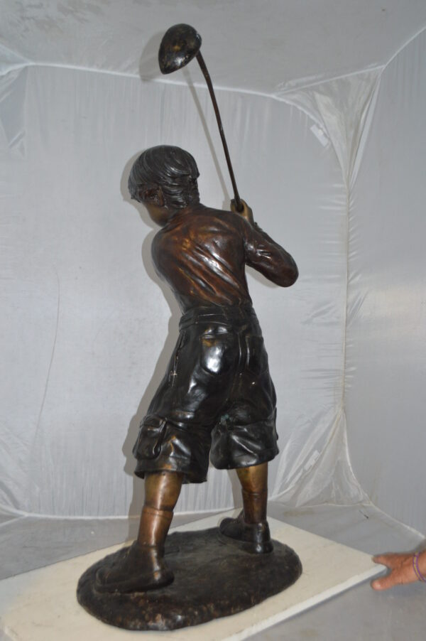 Young Boy Plays Golf Bronze Statue -  Size: 19"L x 21"W x 45"H. - Image 8