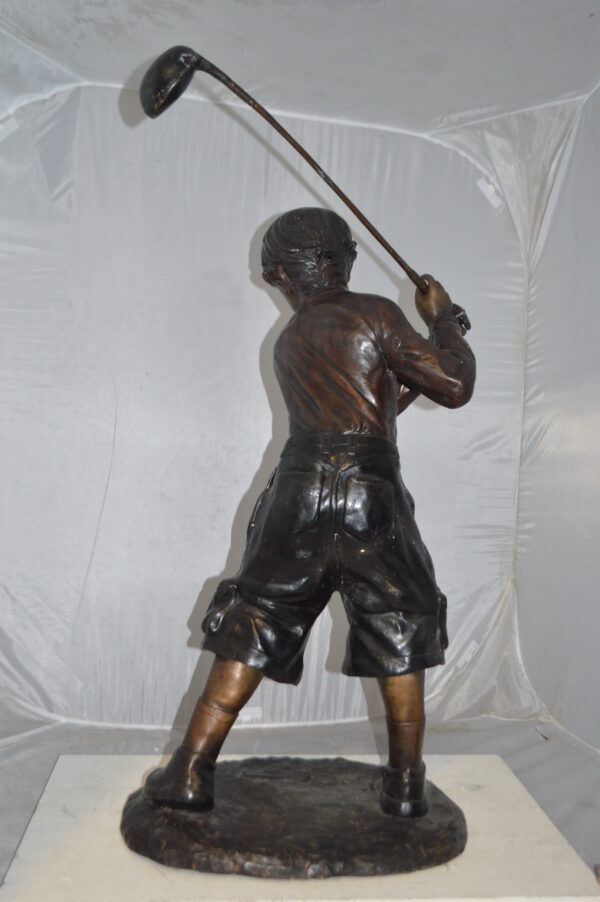 Young Boy Plays Golf Bronze Statue -  Size: 19"L x 21"W x 45"H. - Image 9
