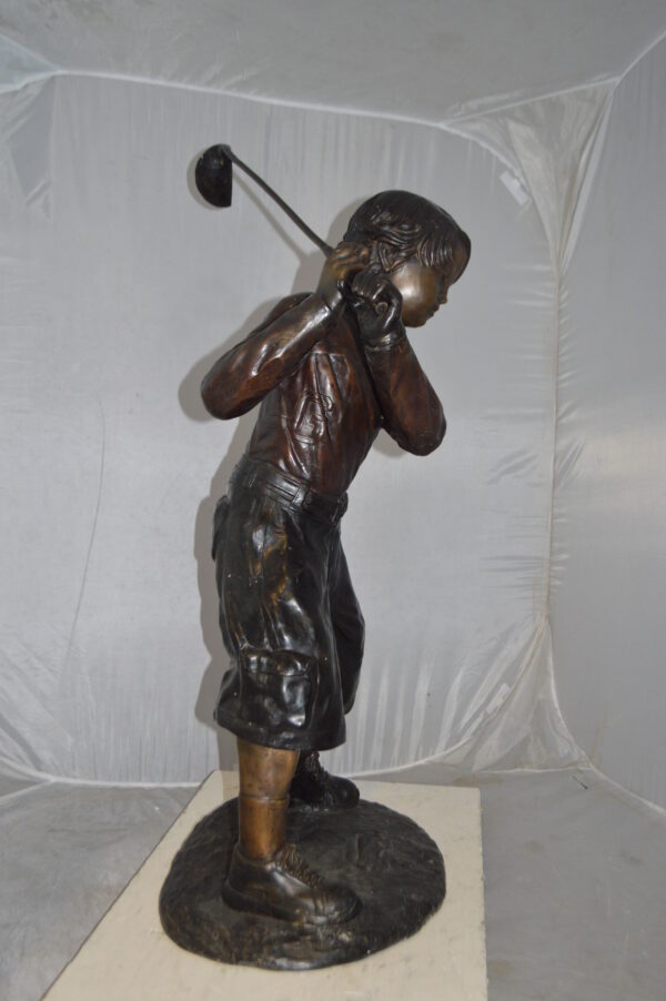 Young Boy Plays Golf Bronze Statue -  Size: 19"L x 21"W x 45"H. - Image 11