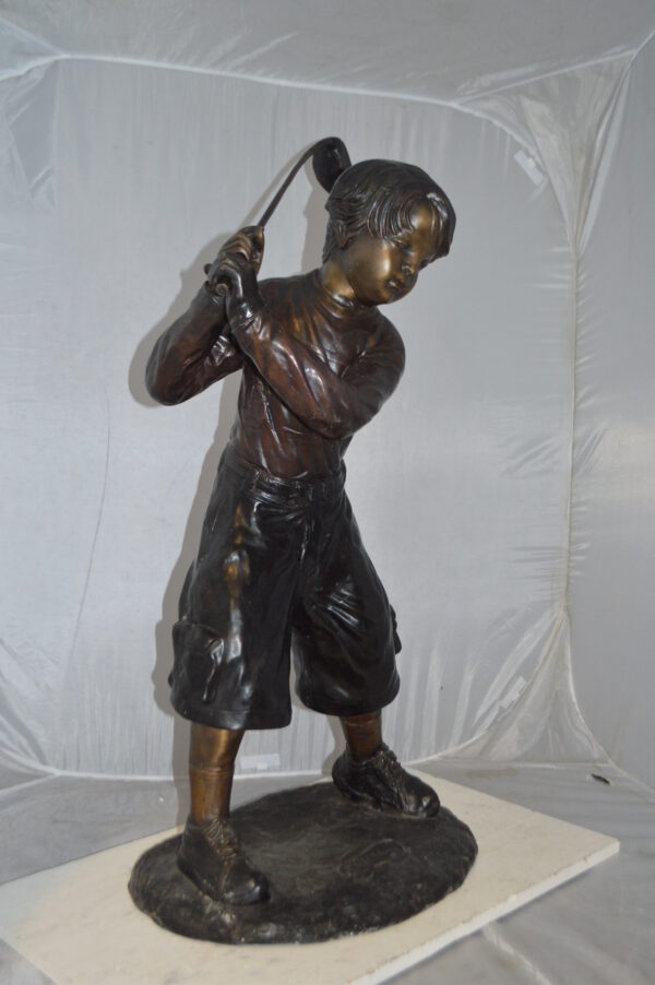 Young Boy Plays Golf Bronze Statue -  Size: 19"L x 21"W x 45"H. - Image 12