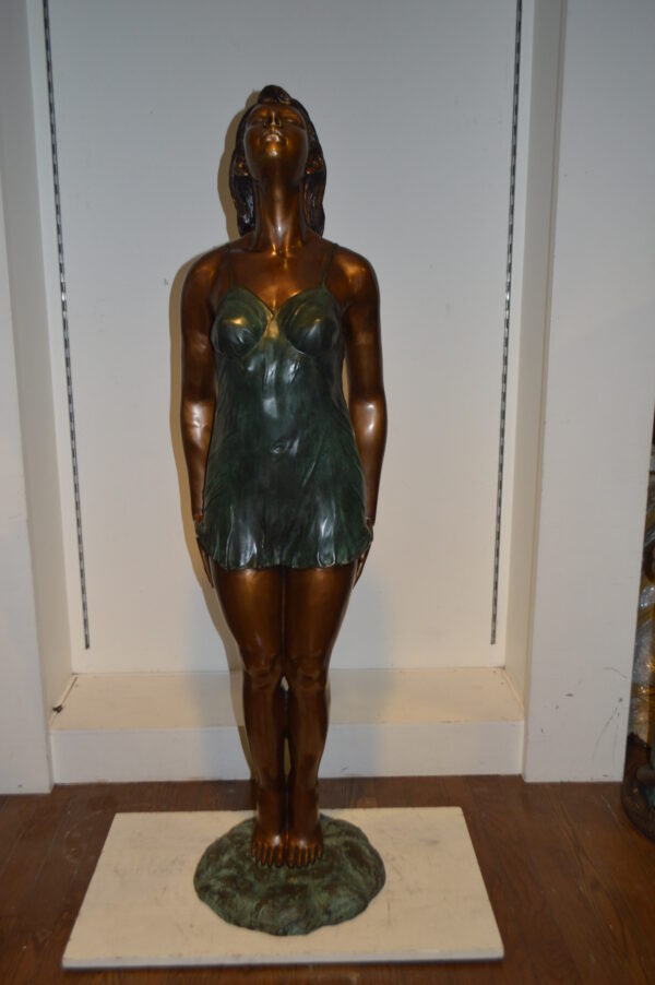 Spring Lady Watching The Sun Bronze Statue -  Size: 18"L x 12"W x 64"H. - Image 3