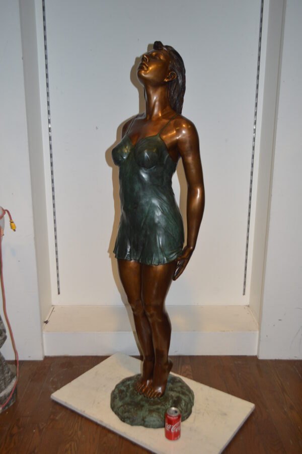 Spring Lady Watching The Sun Bronze Statue -  Size: 18"L x 12"W x 64"H. - Image 4