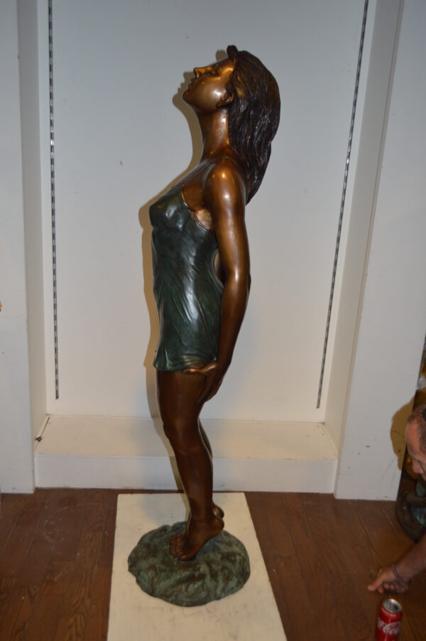 Spring Lady Watching The Sun Bronze Statue -  Size: 18"L x 12"W x 64"H. - Image 5