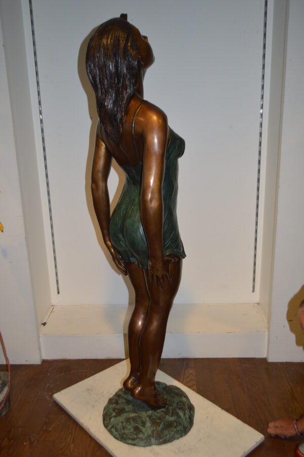 Spring Lady Watching The Sun Bronze Statue -  Size: 18"L x 12"W x 64"H. - Image 8