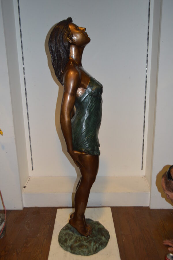 Spring Lady Watching The Sun Bronze Statue -  Size: 18"L x 12"W x 64"H. - Image 9