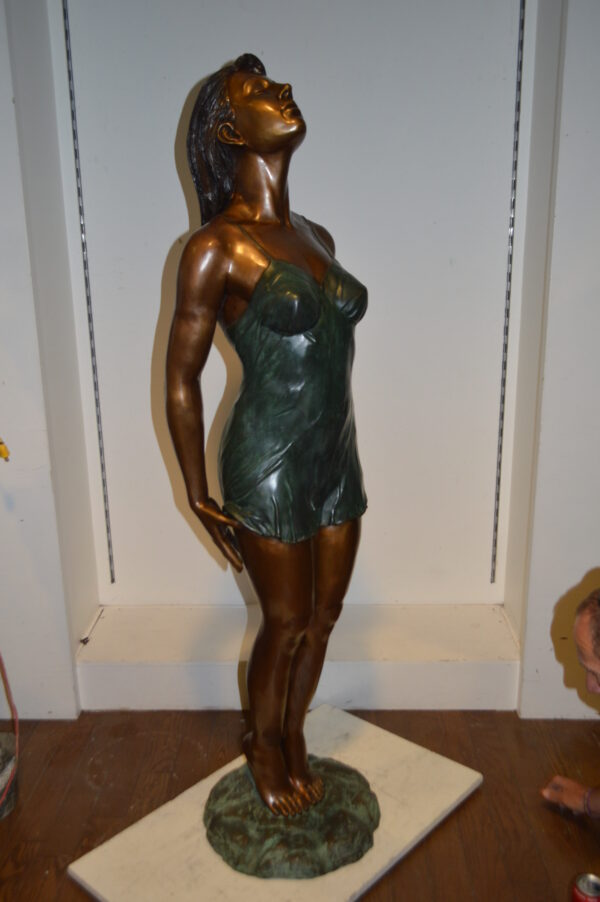 Spring Lady Watching The Sun Bronze Statue -  Size: 18"L x 12"W x 64"H. - Image 10