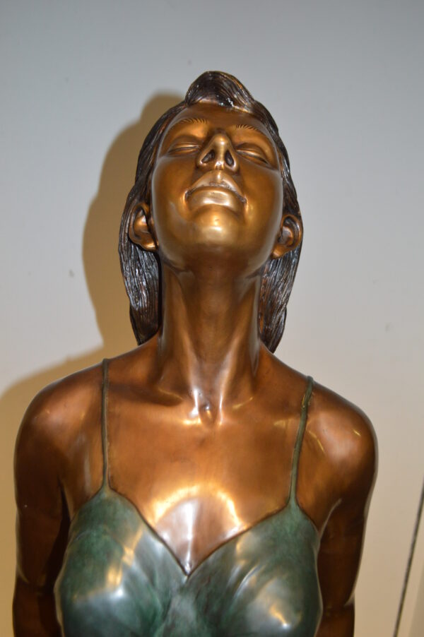 Spring Lady Watching The Sun Bronze Statue -  Size: 18"L x 12"W x 64"H. - Image 11