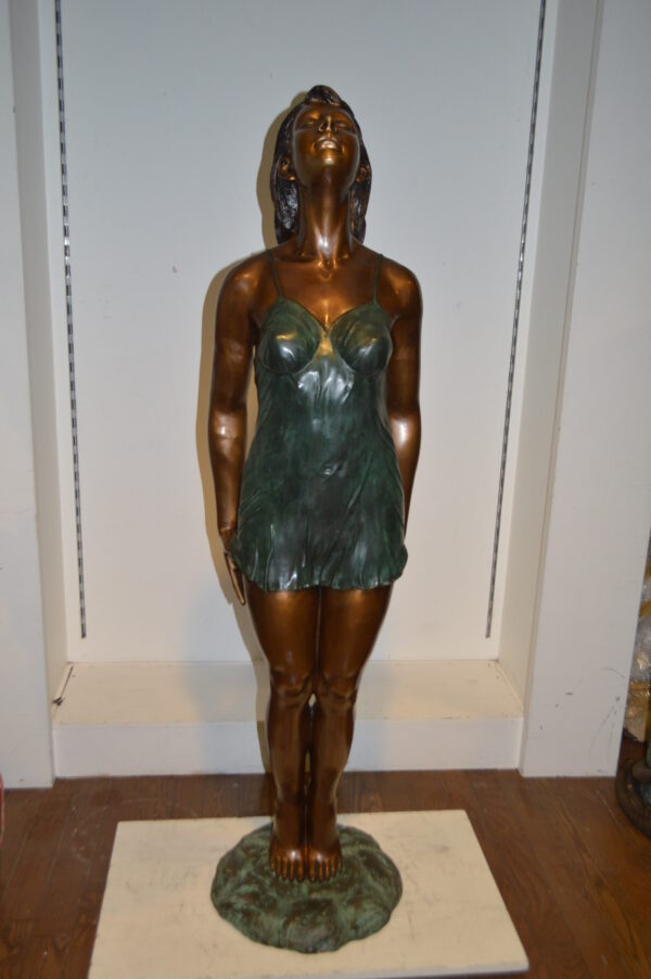 Spring Lady Watching The Sun Bronze Statue -  Size: 18"L x 12"W x 64"H. - Image 12