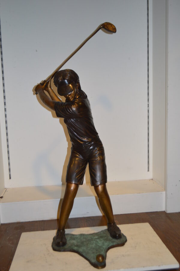Susan Plays Golf Bronze Statue -  Size: 18"L x 23"W x 47"H. - Image 2