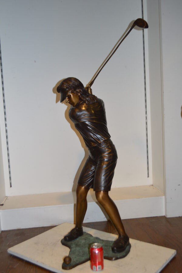 Susan Plays Golf Bronze Statue -  Size: 18"L x 23"W x 47"H. - Image 3