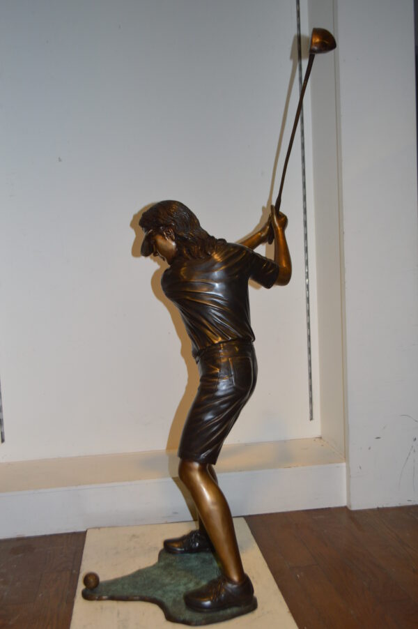 Susan Plays Golf Bronze Statue -  Size: 18"L x 23"W x 47"H. - Image 4