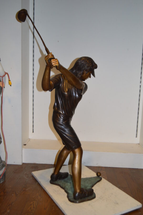Susan Plays Golf Bronze Statue -  Size: 18"L x 23"W x 47"H. - Image 7