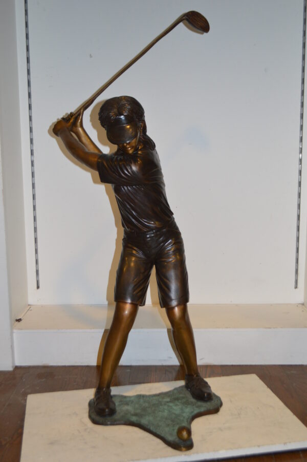 Susan Plays Golf Bronze Statue -  Size: 18"L x 23"W x 47"H. - Image 9