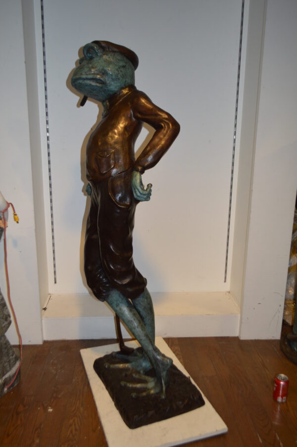 Frog With Cigar Plays Golf Bronze Statue -  Size: 24"L x 15"W x 64"H. - Image 4
