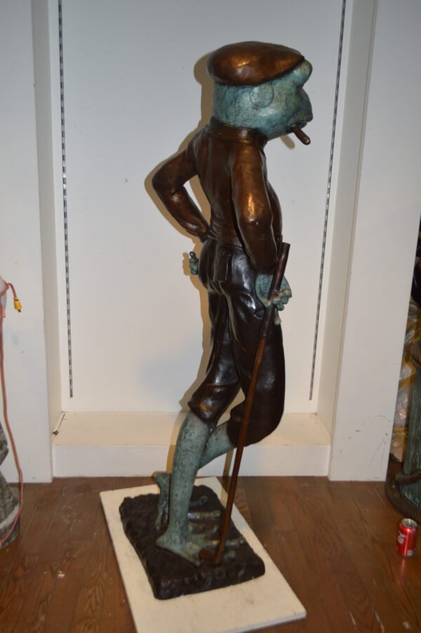 Frog With Cigar Plays Golf Bronze Statue -  Size: 24"L x 15"W x 64"H. - Image 7