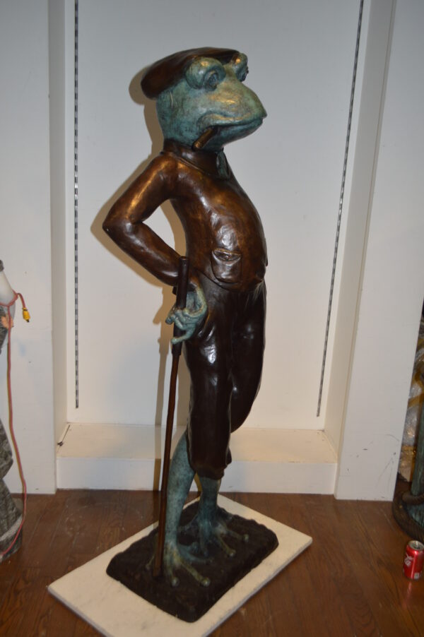 Frog With Cigar Plays Golf Bronze Statue -  Size: 24"L x 15"W x 64"H. - Image 8