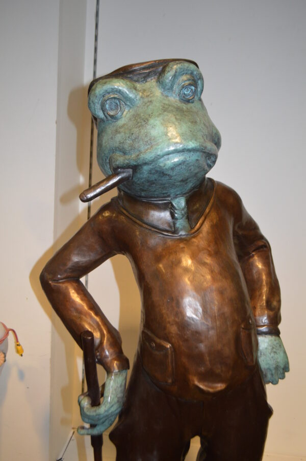 Frog With Cigar Plays Golf Bronze Statue -  Size: 24"L x 15"W x 64"H. - Image 9