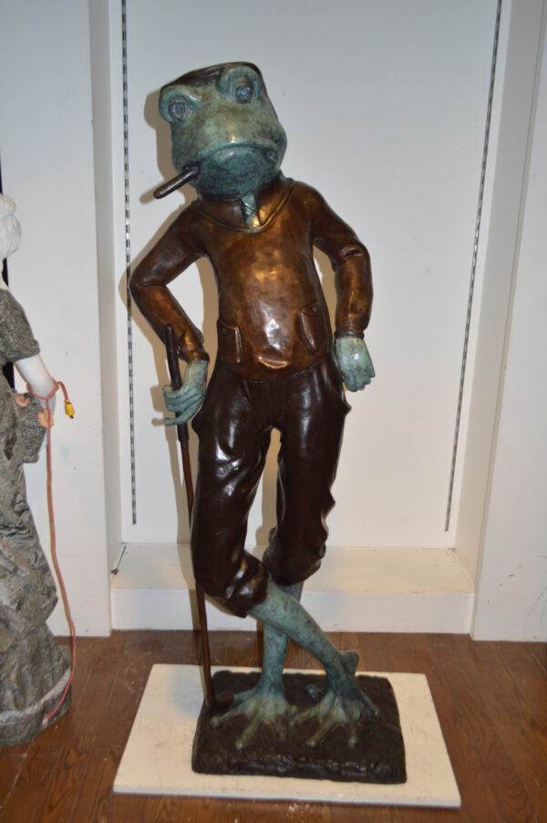 Frog With Cigar Plays Golf Bronze Statue -  Size: 24"L x 15"W x 64"H. - Image 10