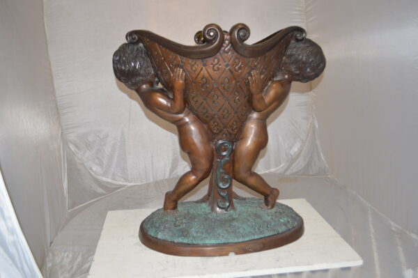 Two Kids Holding a Pot Bronze Statue Fountain -  Size: 28"L x 17"W x 29"H. - Image 2