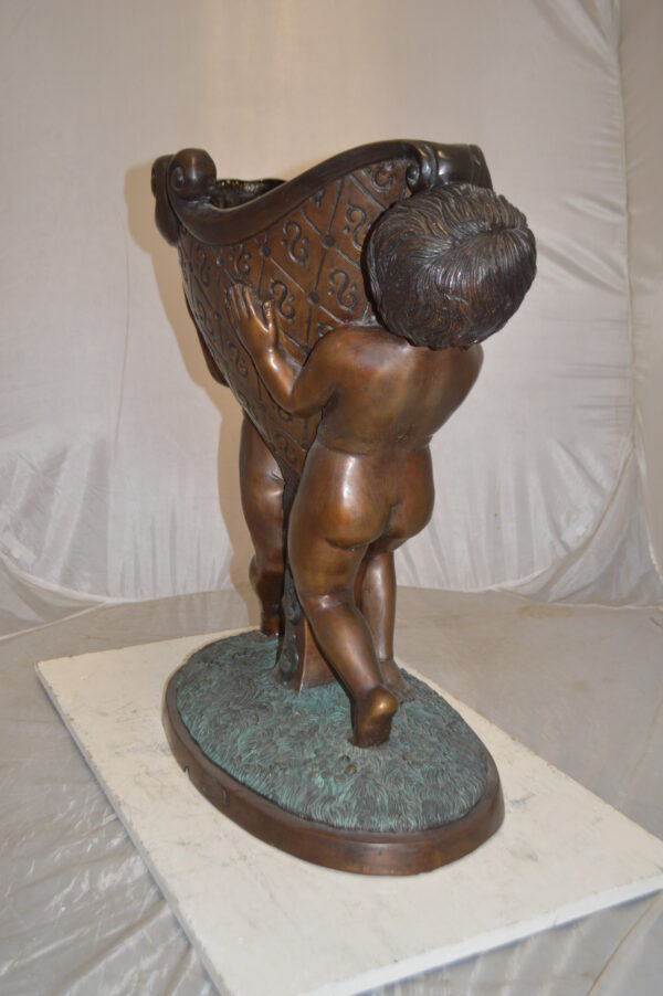 Two Kids Holding a Pot Bronze Statue Fountain -  Size: 28"L x 17"W x 29"H. - Image 4