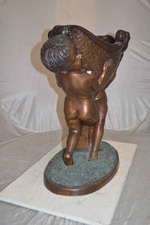 Two Kids Holding a Pot Bronze Statue Fountain -  Size: 28"L x 17"W x 29"H. - Image 5