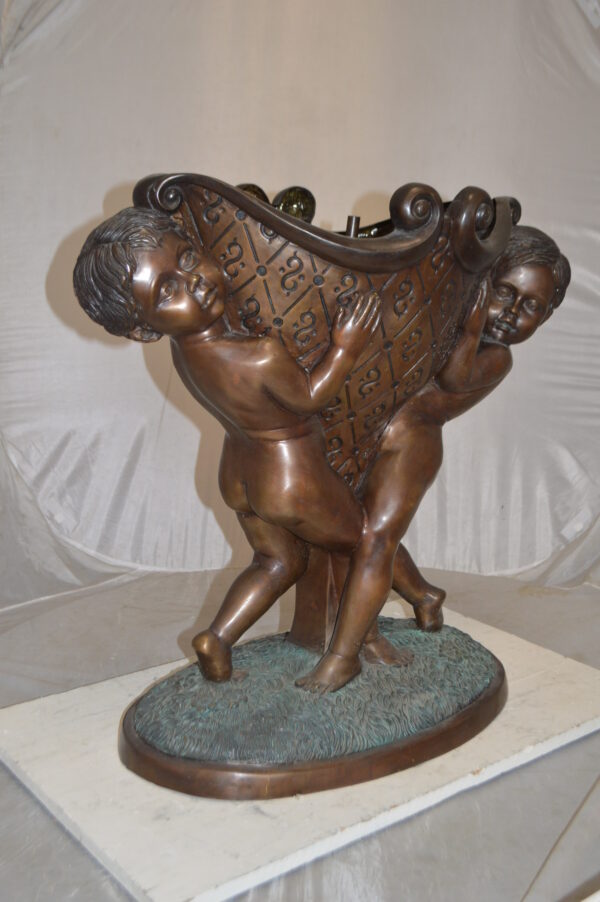Two Kids Holding a Pot Bronze Statue Fountain -  Size: 28"L x 17"W x 29"H. - Image 6