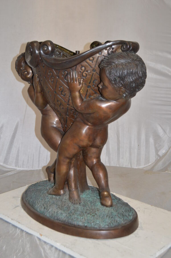 Two Kids Holding a Pot Bronze Statue Fountain -  Size: 28"L x 17"W x 29"H. - Image 8