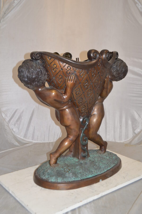 Two Kids Holding a Pot Bronze Statue Fountain -  Size: 28"L x 17"W x 29"H. - Image 9