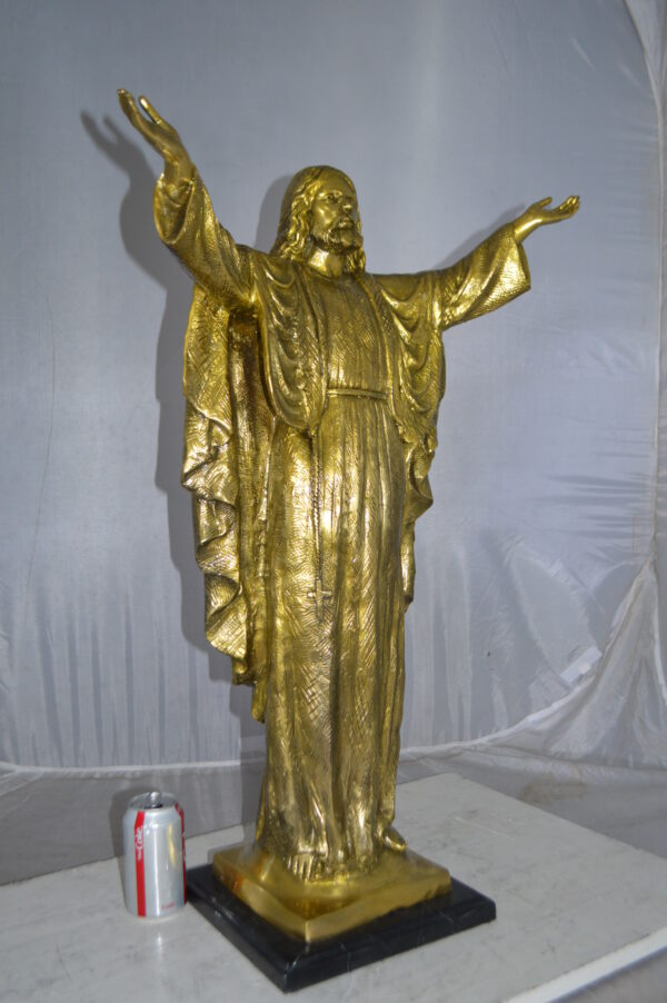 Jesus Opens His Hands Bronze Statue -  Size: 10"L x 21"W x 32"H. - Image 4