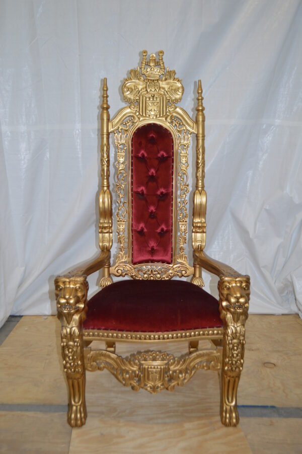 Gold and Red Lion Chair -  Size: 26"L x 36"W x 71"H. - Image 3