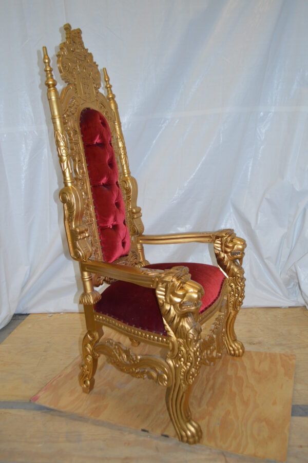Gold and Red Lion Chair -  Size: 26"L x 36"W x 71"H. - Image 6