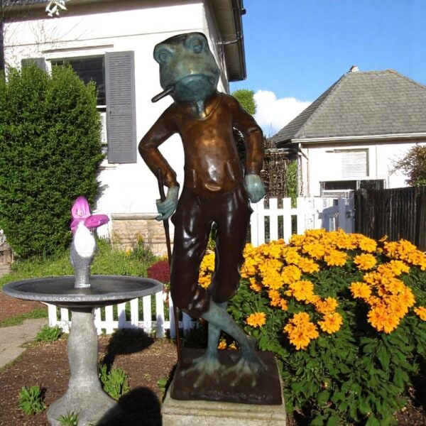 Frog With Cigar Plays Golf Bronze Statue -  Size: 24"L x 15"W x 64"H. - Image 3