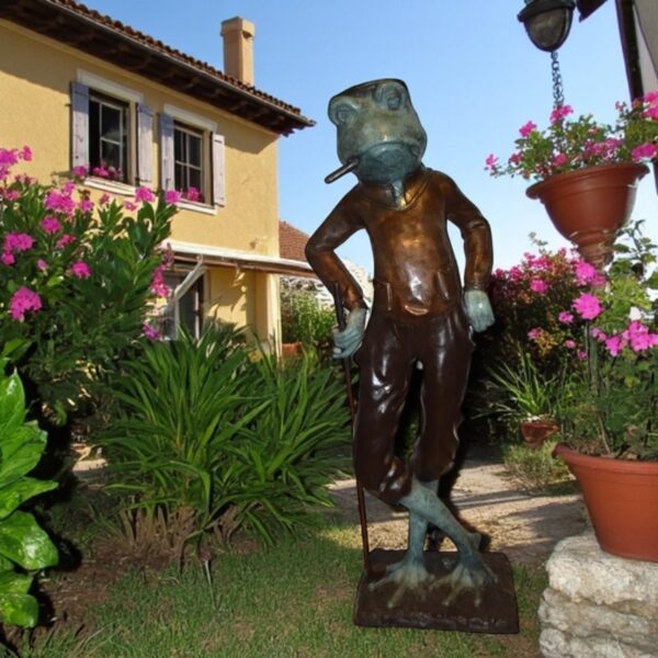 Frog With Cigar Plays Golf Bronze Statue -  Size: 24"L x 15"W x 64"H. - Image 3