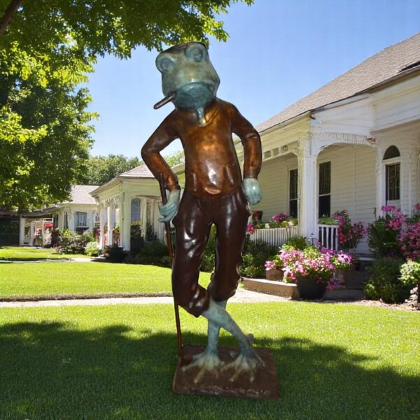 Frog With Cigar Plays Golf Bronze Statue -  Size: 24"L x 15"W x 64"H. - Image 2