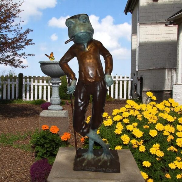 Frog With Cigar Plays Golf Bronze Statue -  Size: 24"L x 15"W x 64"H. - Image 2